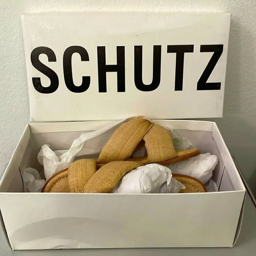 NWT Schutz Natural Woven Flat Sandals